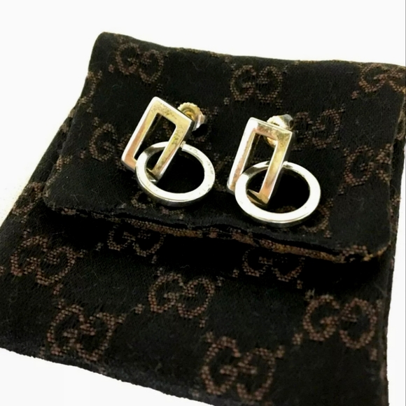 GUCCI ROUND SQUARE SILVER 925 PIERC EARRINGS D1649 - Picture 1 of 6